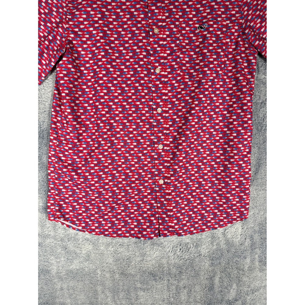 Vineyard Vines Mens Medium Performance Fish Print Short Sleeve Button Down Shirt - Picture 7 of 13